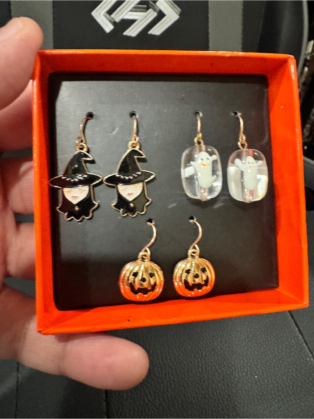 Halloween Earring Set - Black Witch, White Ghost & Gold Pumpkin Earrings - Picture 9 of 9